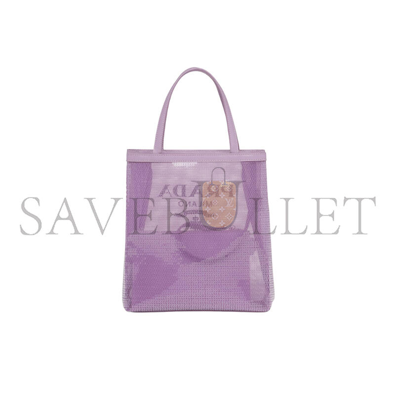 PRADA SMALL SEQUINED MESH TOTE BAG IN ALABASTER 1BG417 (22*20*8cm) 